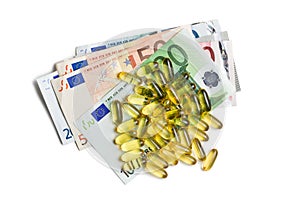 Cod liver oil. Gel capsules with euro currency