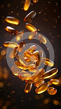 Cod liver oil omega 3 gel capsules close up. Fish oil capsules