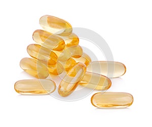 Cod liver oil omega 3 gel capsules isolated on a white background