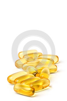 Cod liver oil tablets on a white background