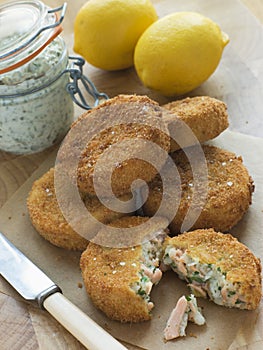 Cod and Salmon Fish Cakes with Tartar Sauce