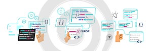Code algorithm set, concept of programming and coding - flat vector illustration isolated on white background.