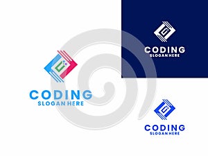 Code with arrow logo design. Coding logo design vector. Modern code logo design template