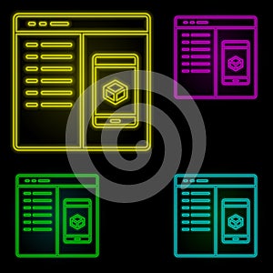 Code, augmented reality, website neon color set icon. Simple thin line, outline vector of augmented reality icons for ui and ux,