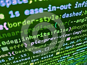 Code background. Close up of random computer code comprised of numbers and letters. Programming code abstract technology. Screen