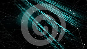 Binary lines exploring abstract world of connected data transmission and cyber security through machine learning and artificial