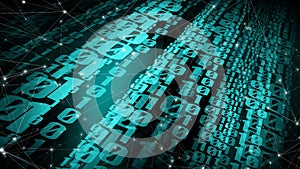 Code binary lines connecting artificial intelligence, machine learning, cyber security, and abstract binary code in cyber space