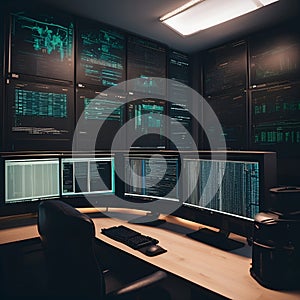 a man sits in front of a computer with a red light on the wall Code Cascade Immersive Journey photo
