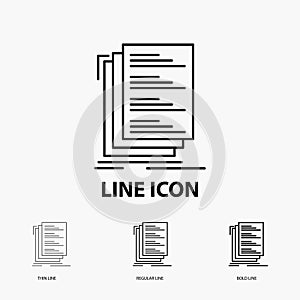 Code, coding, compile, files, list Icon in Thin, Regular and Bold Line Style. Vector illustration