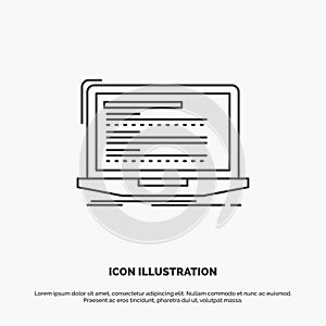Code, coding, computer, monoblock, laptop Icon. Line vector gray symbol for UI and UX, website or mobile application