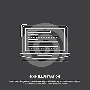 Code, coding, computer, monoblock, laptop Icon. Line vector symbol for UI and UX, website or mobile application