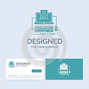 Code, coding, computer, monoblock, screen Business Logo Glyph Icon Symbol for your business. Turquoise Business Cards with Brand
