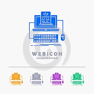 Code, coding, computer, monoblock, screen 5 Color Glyph Web Icon Template isolated on white. Vector illustration