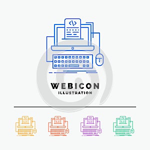 Code, coding, computer, monoblock, screen 5 Color Line Web Icon Template isolated on white. Vector illustration