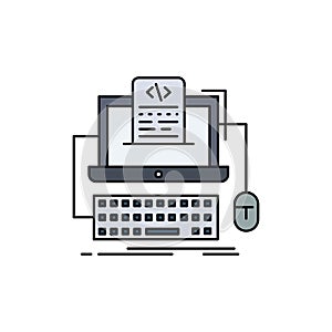 Code, coding, computer, monoblock, screen Flat Color Icon Vector