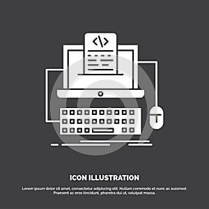 Code, coding, computer, monoblock, screen Icon. glyph vector symbol for UI and UX, website or mobile application