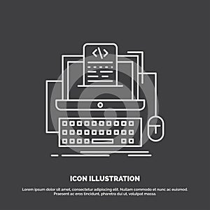 Code, coding, computer, monoblock, screen Icon. Line vector symbol for UI and UX, website or mobile application