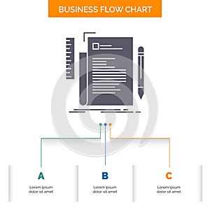 Code, coding, file, programming, script Business Flow Chart Design with 3 Steps. Glyph Icon For Presentation Background Template