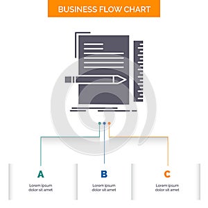 Code, coding, file, programming, script Business Flow Chart Design with 3 Steps. Glyph Icon For Presentation Background Template