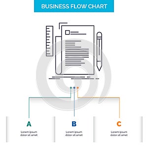 Code, coding, file, programming, script Business Flow Chart Design with 3 Steps. Line Icon For Presentation Background Template
