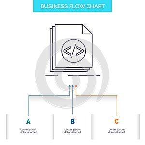 Code, coding, file, programming, script Business Flow Chart Design with 3 Steps. Line Icon For Presentation Background Template