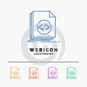 Code, coding, file, programming, script 5 Color Line Web Icon Template isolated on white. Vector illustration