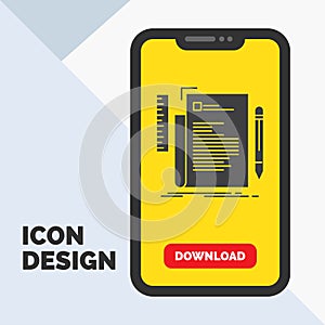Code, coding, file, programming, script Glyph Icon in Mobile for Download Page. Yellow Background
