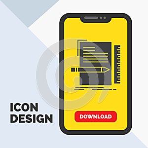 Code, coding, file, programming, script Glyph Icon in Mobile for Download Page. Yellow Background