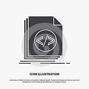 Code, coding, file, programming, script Icon. glyph vector gray symbol for UI and UX, website or mobile application