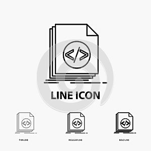 Code, coding, file, programming, script Icon in Thin, Regular and Bold Line Style. Vector illustration