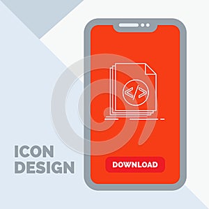 Code, coding, file, programming, script Line Icon in Mobile for Download Page