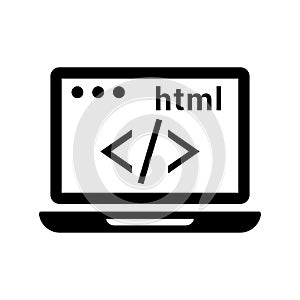 Code, coding, html icon. Black vector graphics