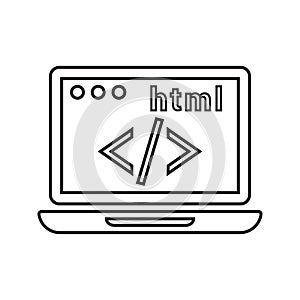 Code, coding, html outline icon. Line art vector