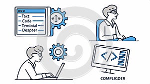 Code and computer screen, programming, software development, and coding concept vector design Generative AI
