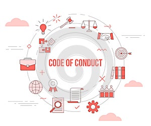 Code of conduct concept with icon set template banner with modern orange color style and circle round shape