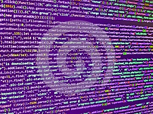 Code on dark background. Coding programmer abstract background. Internet connection stream flow concept. Program development