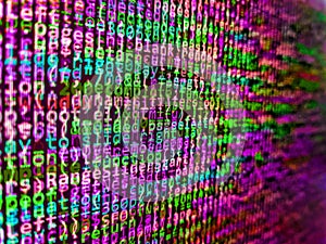 Code on dark background. Computer programming source code. Programming code abstract screen of software developer. Shallow depth