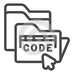 Code data folder and and cursor line icon, neural dataset concept. Vector graphics. Folders and mouse pointer, program