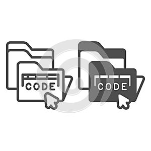 Code data folder and and cursor line and solid icon, neural dataset concept. Vector graphics. Folders and mouse pointer