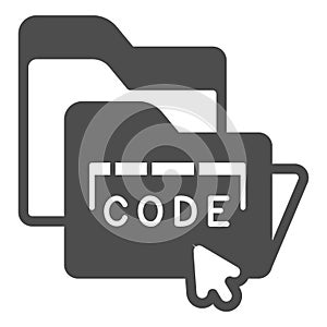 Code data folder and and cursor solid icon, neural dataset concept. Vector graphics. Folders and mouse pointer, program