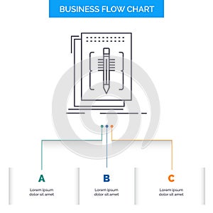 Code, edit, editor, language, program Business Flow Chart Design with 3 Steps. Line Icon For Presentation Background Template