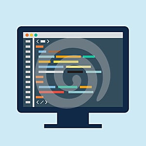 Code editor on a monitor