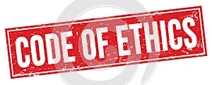 CODE OF ETHICS text on red grungy rectangle stamp