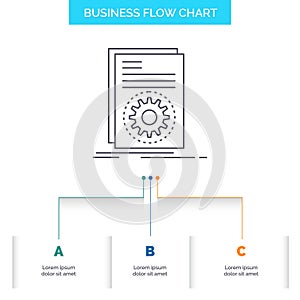 Code, executable, file, running, script Business Flow Chart Design with 3 Steps. Line Icon For Presentation Background Template