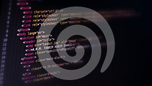 Code, HTML, php web programming source code. Abstract code background.Computer Code HTML.Programming code background, software