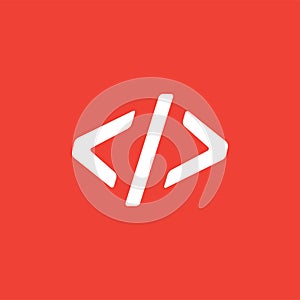 Code Icon On Red Background. Red Flat Style Vector Illustration