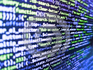Code of javascript language on white background. Abstract computer script about big data and blockchain database. Programmer