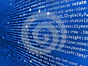 Code of javascript language on white background. Developer working on websites codes in office. Programming of Internet website.