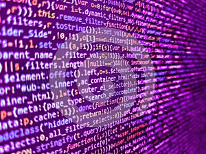 Code of javascript language on white background. Failure in the program, blue screen, programming. Python programming developer
