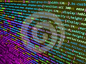 Code of javascript language on white background. Software developer programming code on computer monitor. Computer programming